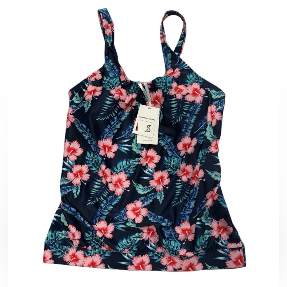 Jasambac size medium women’s tankini NWT. Navy blue with floral pattern.